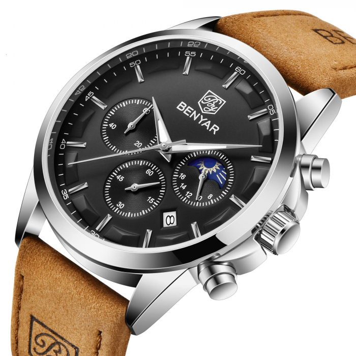 Ceas barbatesc Benyar Elegant Quartz Cronograf Casual Piele [2]