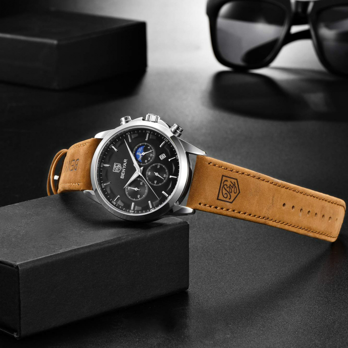 Ceas barbatesc Benyar Elegant Quartz Cronograf Casual Piele [5]