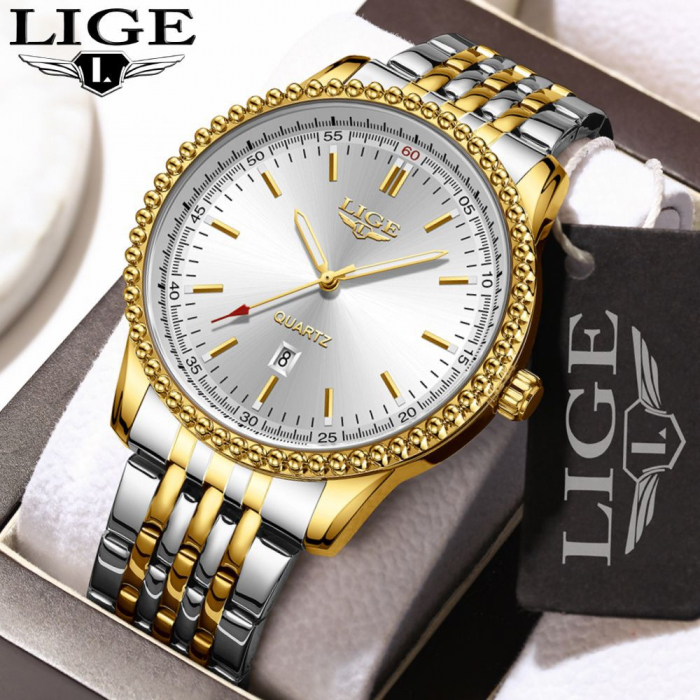 Ceas barbatesc, Lige, Quartz, Analog, Fashion, Casual, Business, Argintiu Auriu Alb [4]