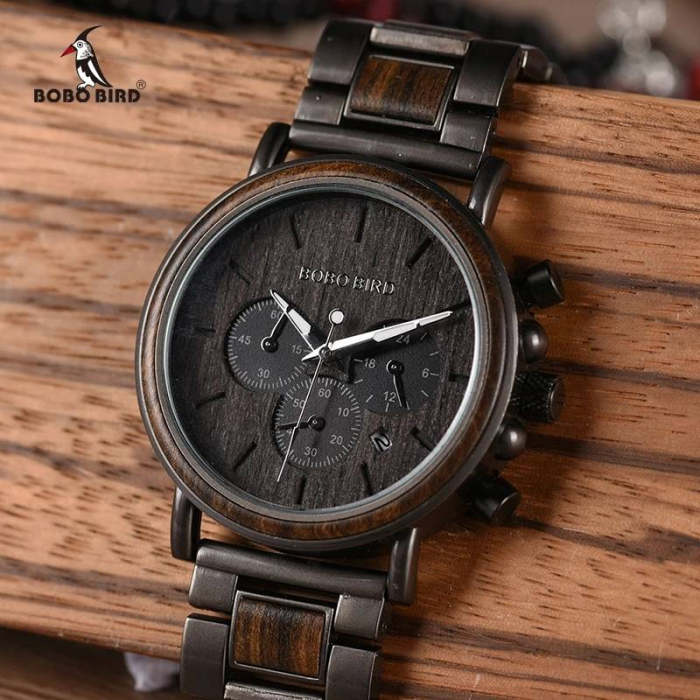 Ceas barbatesc Bobo Bird Quartz Analog Business Din lemn Maro [4]