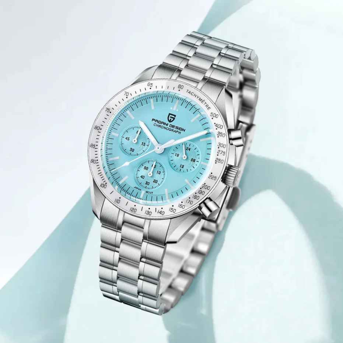 Ceas bărbătesc cronograf PD-1701 V6, cadran albastru ice blue, 40mm, mecanism Seiko VK63, sticlă safir, oțel inoxidabil, 100M [4]