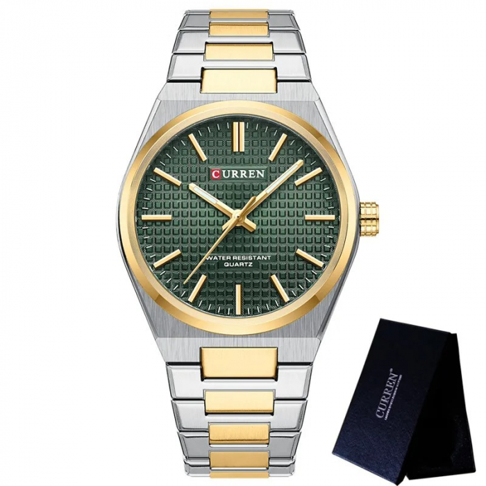 Ceas barbatesc Curren Casual Analog Quartz Business Fashion Indici luminosi Auriu/Verde [3]