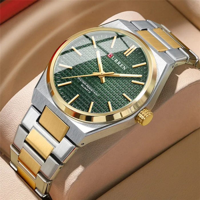 Ceas barbatesc Curren Casual Analog Quartz Business Fashion Indici luminosi Auriu/Verde [2]