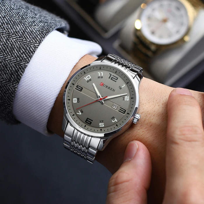 Ceas barbatesc Curren Quartz Analog Business Data Indici luminosi Argintiu [4]