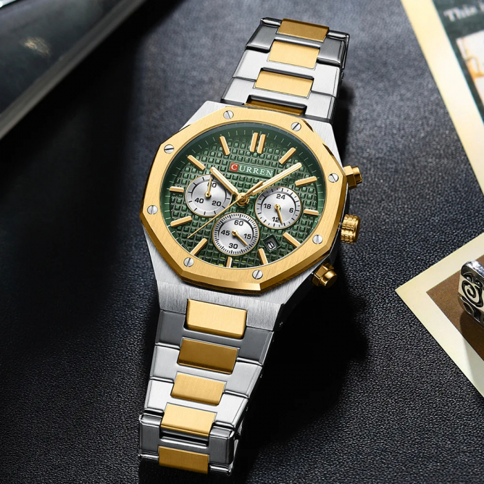 Ceas barbatesc Curren Quartz Analog Fashion Elegant Argintiu/Verde [2]