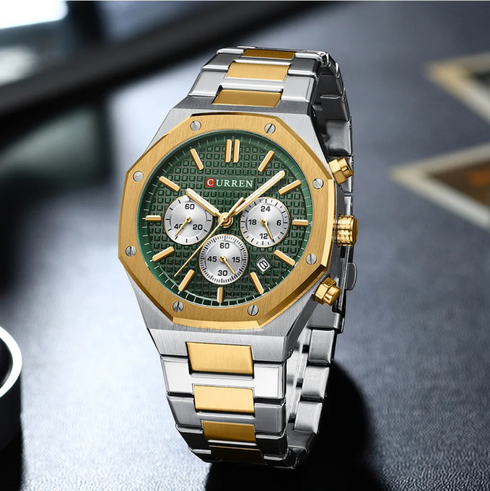 Ceas barbatesc Curren Quartz Analog Fashion Elegant Argintiu/Verde [3]