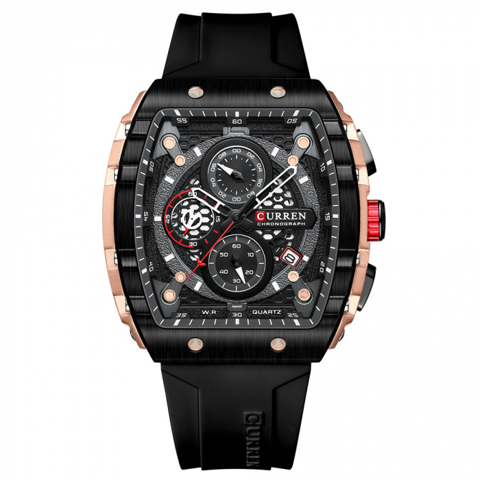 Ceas barbatesc Curren Sport Casual Quartz Analog Silicon Cronograf Rosu [2]