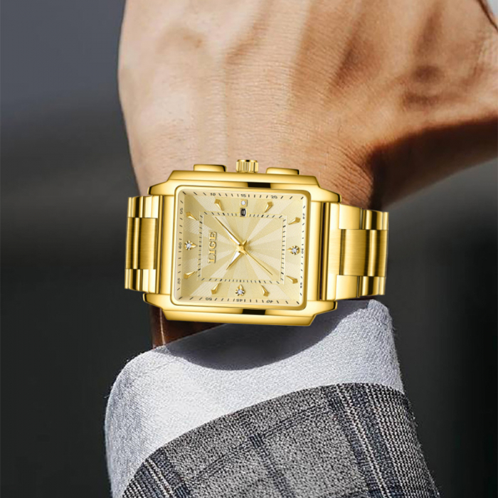 Ceas barbatesc, Lige, Analog, Quartz, Elegant, Casual, Business, Auriu [5]