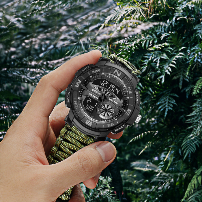 Ceas barbatesc de mana,  ADDIESDIVE, Stil Militar, Army, Cremene foc, Busola, Paracord, Fluier [5]