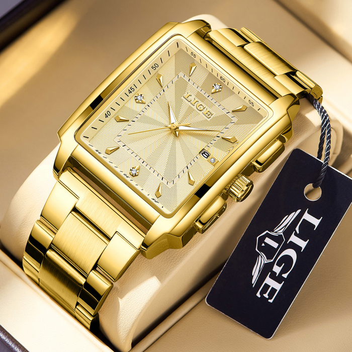 Ceas barbatesc, Lige, Analog, Quartz, Elegant, Casual, Business, Auriu [4]