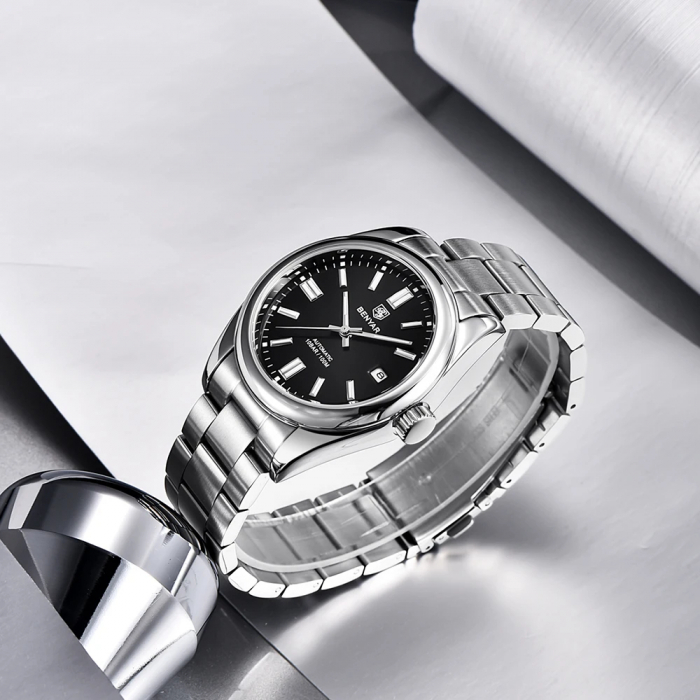 Ceas barbatesc de mana Benyar Mecanic Automatic Analog 10 ATM Argintiu Negru [5]
