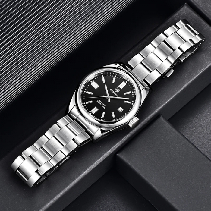 Ceas barbatesc de mana Benyar Mecanic Automatic Analog 10 ATM Argintiu Negru [6]