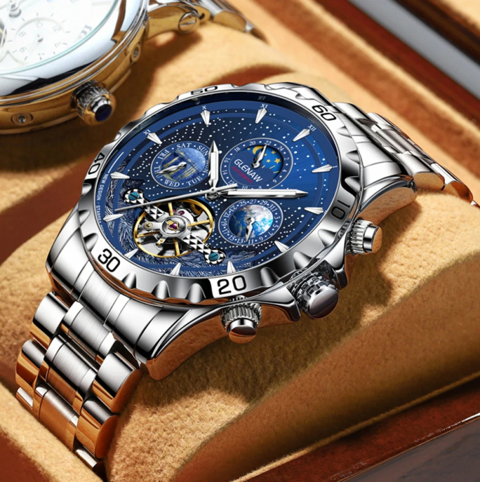 Ceas barbatesc de mana Glenaw Mecanism Full Automatic Multi Functional Tourbillon [2]