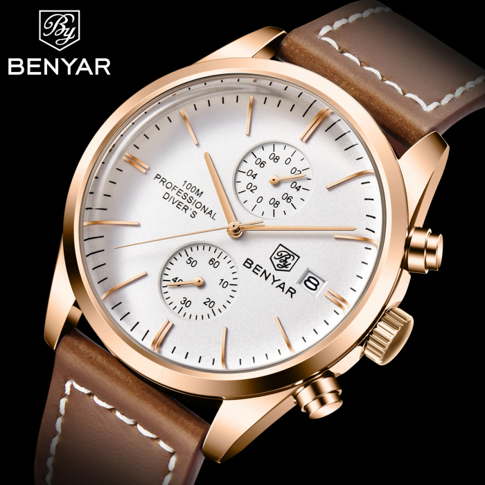 Ceas barbatesc de mana Benyar Casual Fashion Cronograf Data Maro [2]