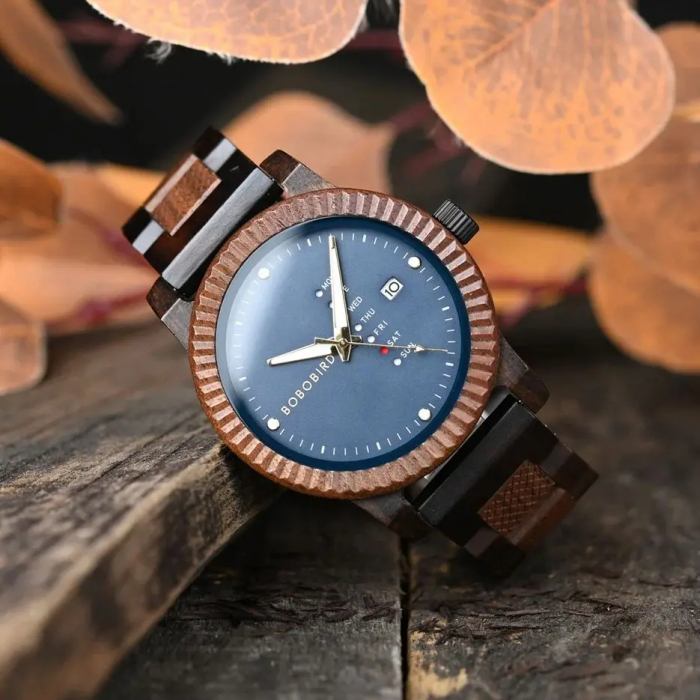 Ceas barbatesc de mana Bobo Bird Quartz Analog Lemn Bambus Data Calendar [4]