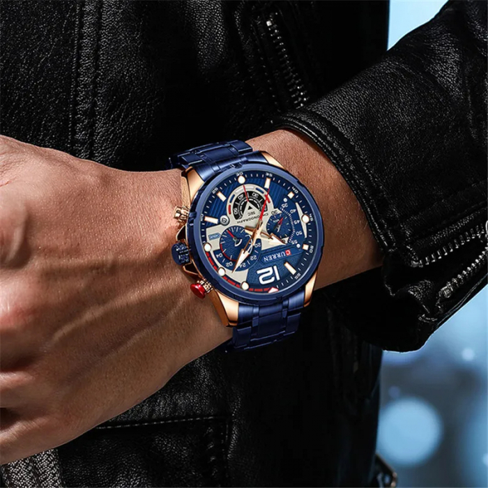 Ceas barbatesc de mana Curren Elegant Cronograf Quartz Analog Luxury Casual Albastru [3]