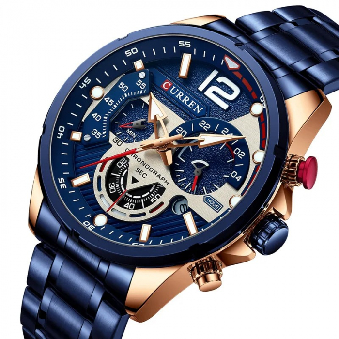 Ceas barbatesc de mana Curren Elegant Cronograf Quartz Analog Luxury Casual Albastru [2]
