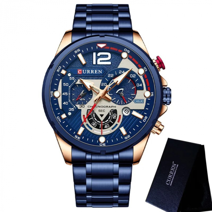 Ceas barbatesc de mana Curren Elegant Cronograf Quartz Analog Luxury Casual Albastru [5]
