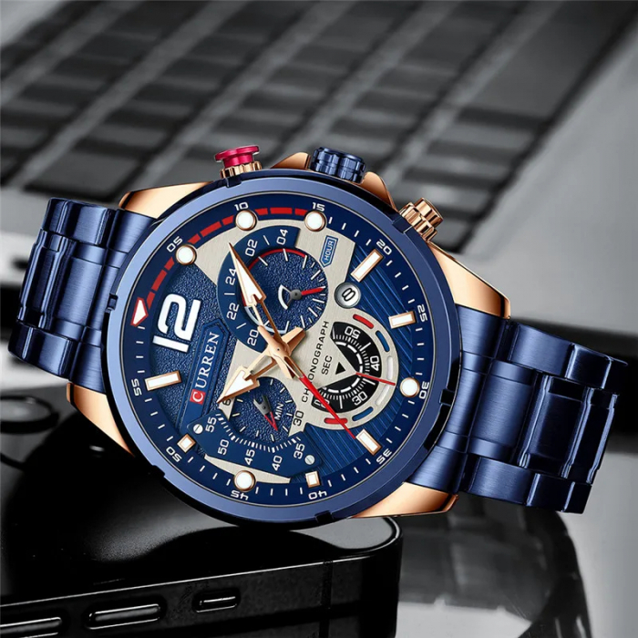 Ceas barbatesc de mana Curren Elegant Cronograf Quartz Analog Luxury Casual Albastru [4]