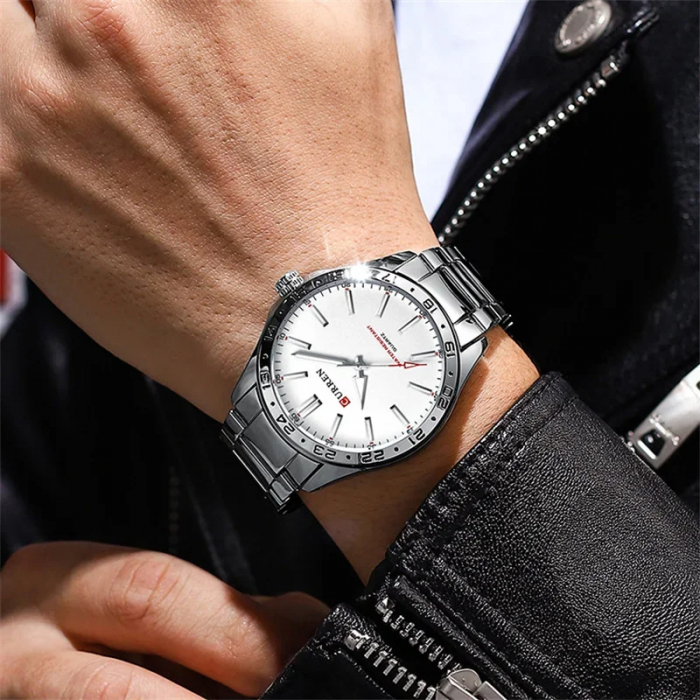 Ceas barbatesc de mana Curren Sport Quartz Fashion Simplu Argintiu Alb [4]