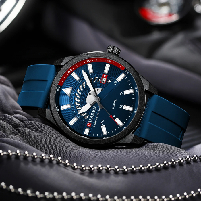 Ceas barbatesc de mana Curren Sport Quartz Cronometru Data Silicon Albastru [4]