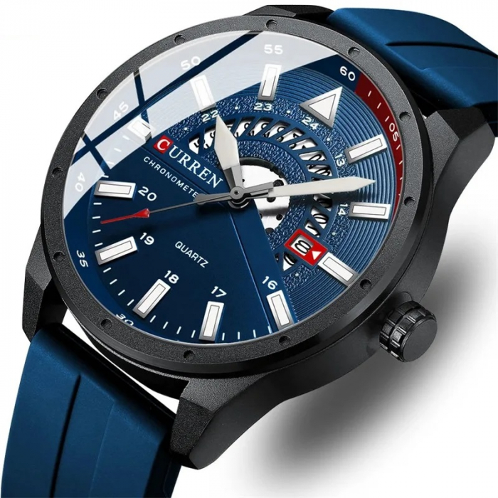 Ceas barbatesc de mana Curren Sport Quartz Cronometru Data Silicon Albastru [2]