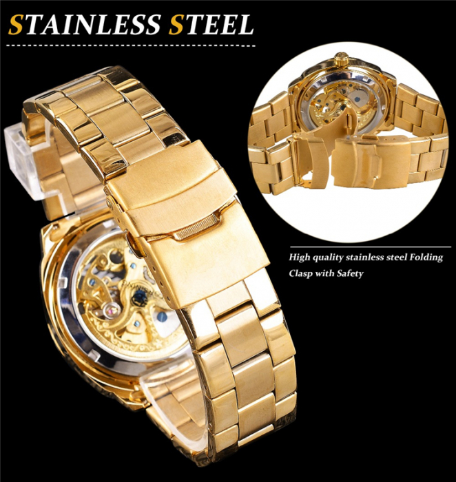 Ceas barbatesc de mana Forsining Mecanic Automatic Luxury Elegant Clasic Retro Fashion Auriu [6]