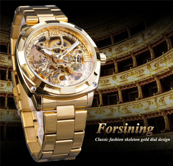 Ceas barbatesc de mana Forsining Mecanic Automatic Luxury Elegant Clasic Retro Fashion Auriu [3]