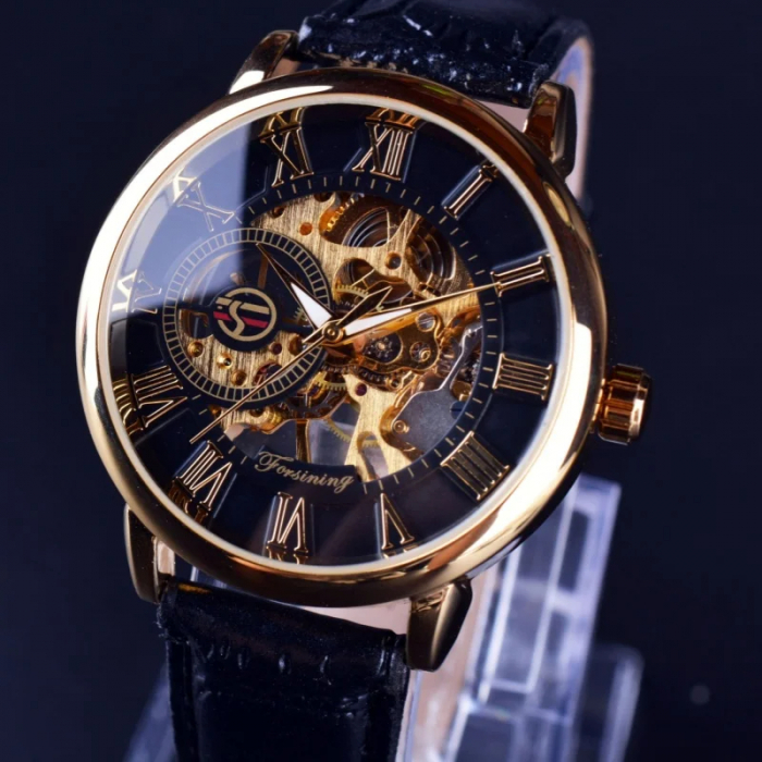 Ceas barbatesc de mana Forsining Mecanism Mecanic Clasic Automatic Skeleton Piele [2]