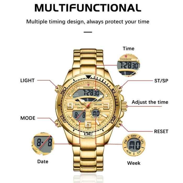 Ceas barbatesc de mana Fox Box Casual Fashion Business Elegant Analog Digital Dual Time [7]