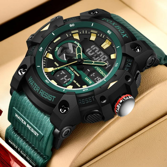 Ceas barbatesc de mana Fox Box Stil Militar Army Dual time Fashion Sport Casual Quartz Verde [2]
