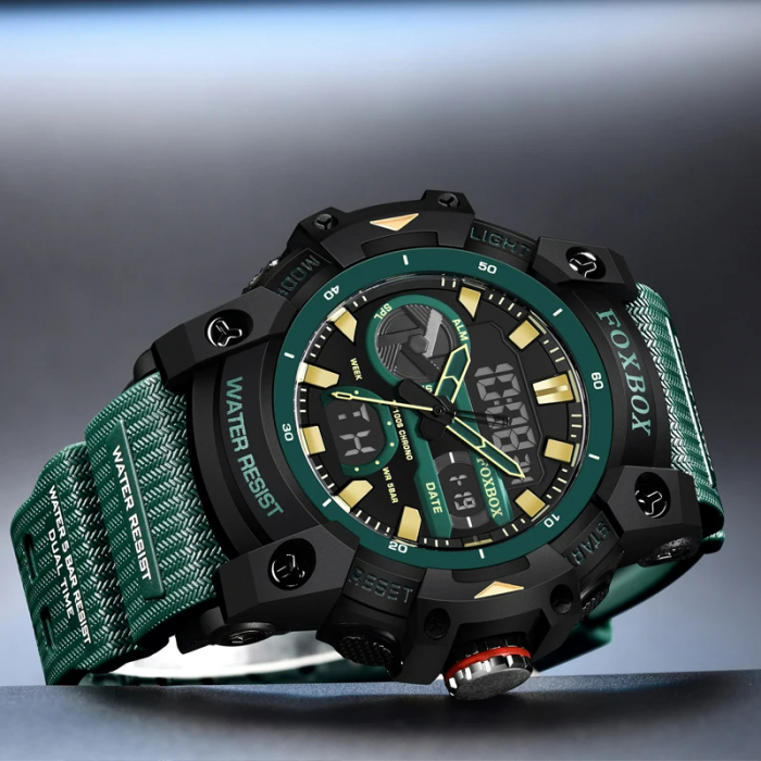 Ceas barbatesc de mana Fox Box Stil Militar Army Dual time Fashion Sport Casual Quartz Verde [3]
