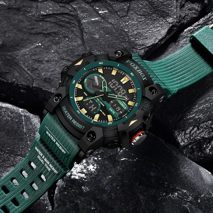 Ceas barbatesc de mana Fox Box Stil Militar Army Dual time Fashion Sport Casual Quartz Verde [4]