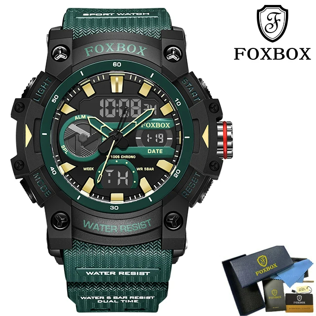 Ceas barbatesc de mana Fox Box Stil Militar Army Dual time Fashion Sport Casual Quartz Verde [7]