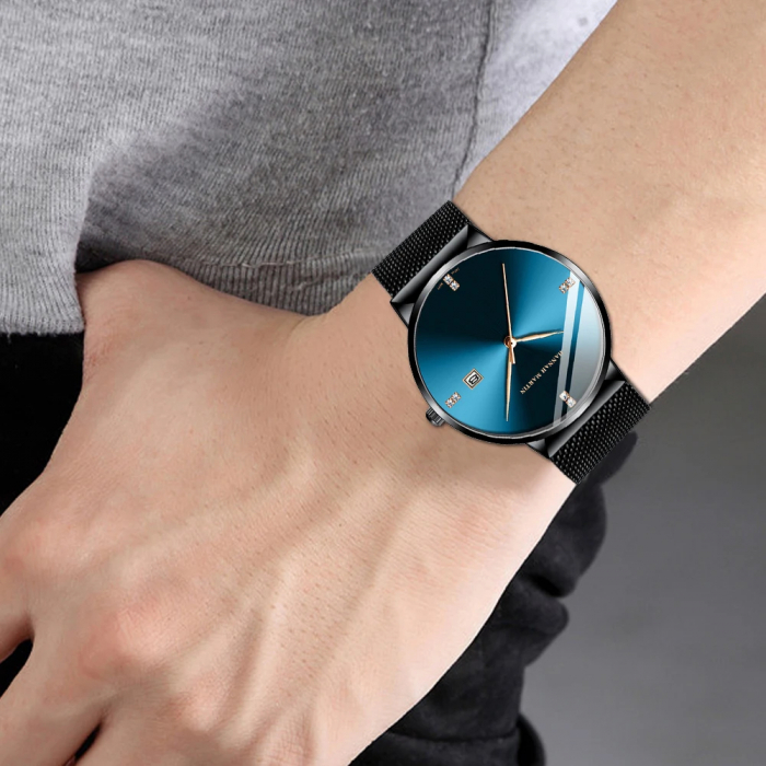 Ceas barbatesc de mana Hannah Martin Mecanism Quartz Japonez Clasic Business Negru Albastru [5]