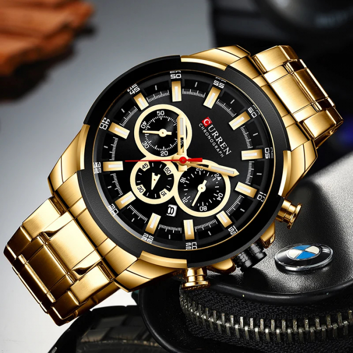 Ceas barbatesc Curren Cronograf Analog Multifunctional Casual Fashion Auriu [4]