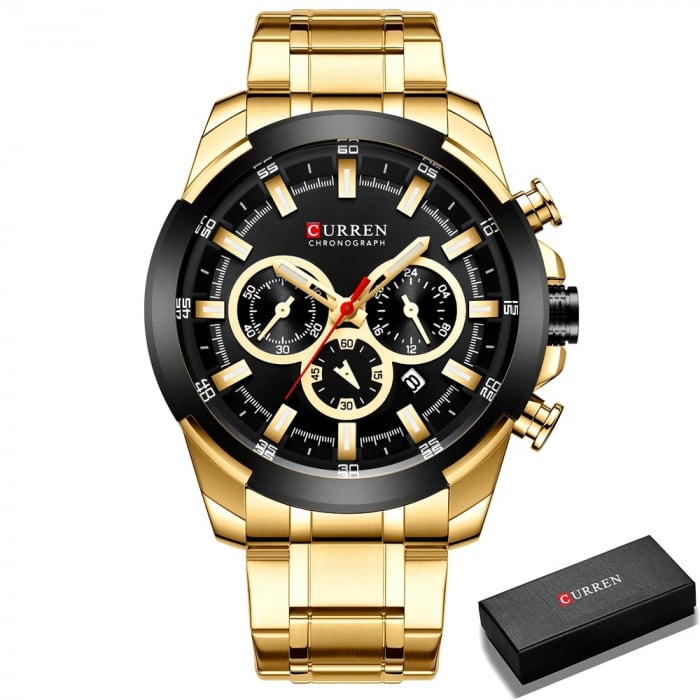 Ceas barbatesc Curren Cronograf Analog Multifunctional Casual Fashion Auriu [2]