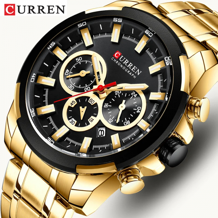 Ceas barbatesc Curren Cronograf Analog Multifunctional Casual Fashion Auriu [3]
