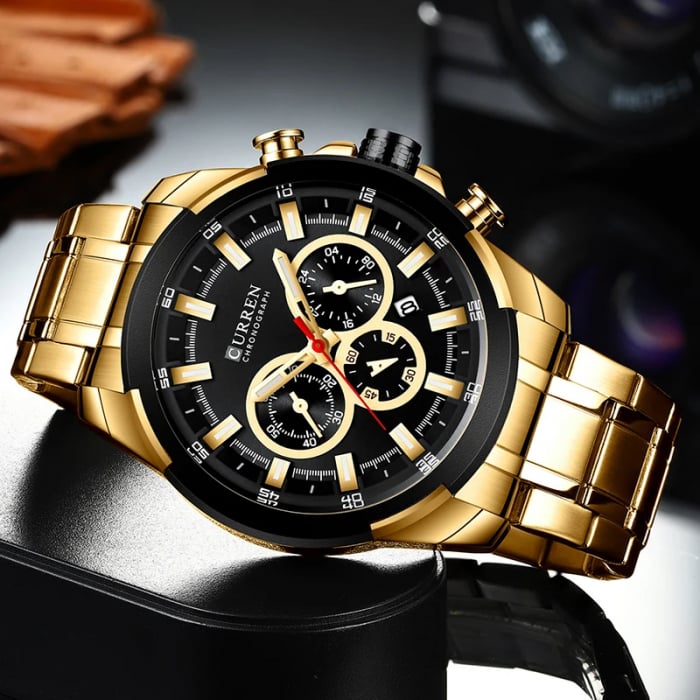 Ceas barbatesc Curren Cronograf Analog Multifunctional Casual Fashion Auriu [5]