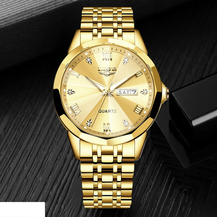 Ceas dama de mana Lige Quartz Elegant Luxury Casual Fashion Analog Auriu [5]
