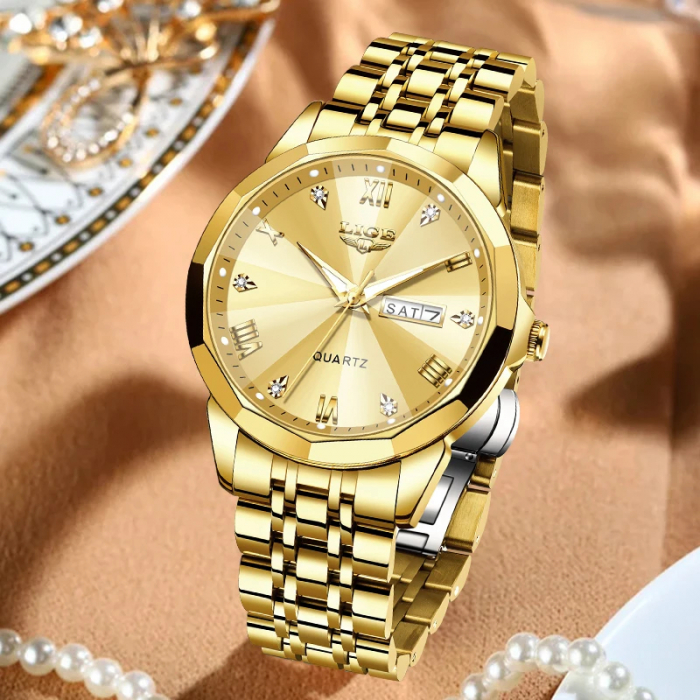 Ceas dama de mana Lige Quartz Elegant Luxury Casual Fashion Analog Auriu [3]