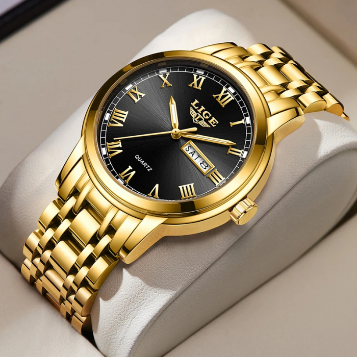 Ceas dama de mana Lige Quartz Fashion Luxury Elegant Casual Analog Auriu [2]