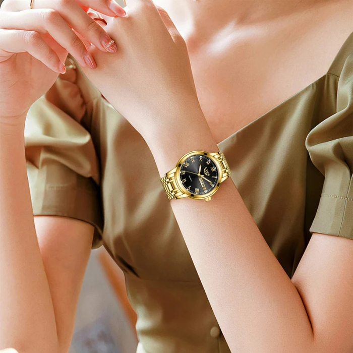 Ceas dama de mana Lige Quartz Fashion Luxury Elegant Casual Analog Auriu [4]
