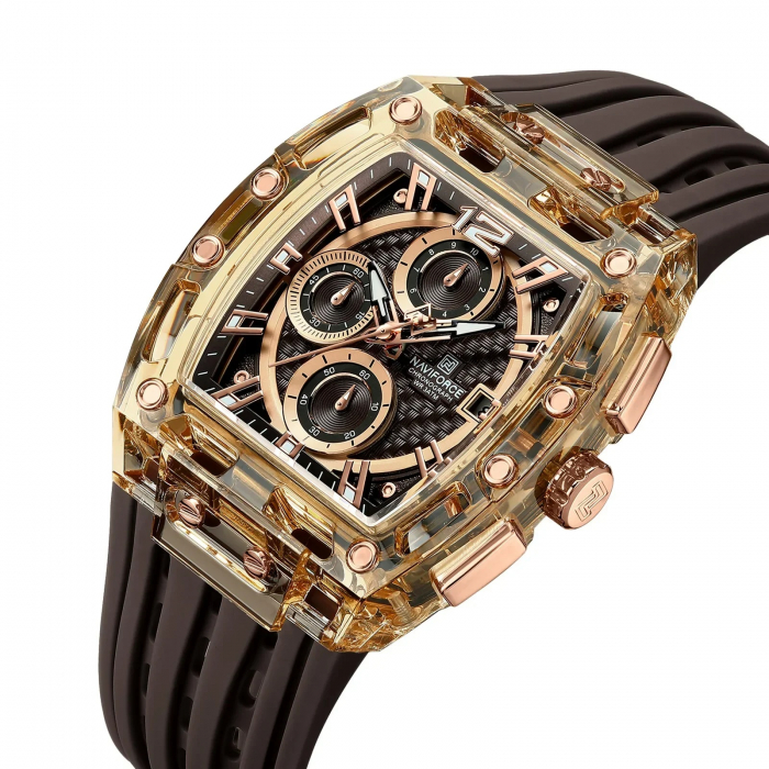 Ceas barbatesc de mana Naviforce Sport Casual Fashion Analog Quartz Maro Auriu [2]