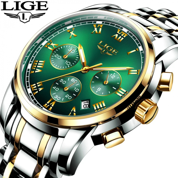 Ceas dama de mana Lige Top Brand Luxury Casual Elegant Fashion Analog Quartz Argintiu Verde [2]