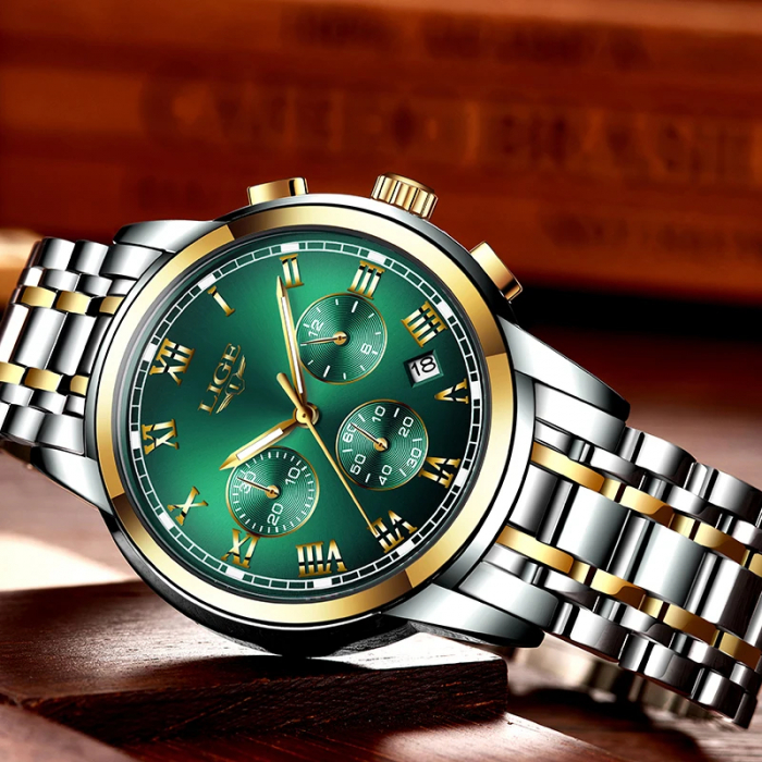 Ceas dama de mana Lige Top Brand Luxury Casual Elegant Fashion Analog Quartz Argintiu Verde [3]