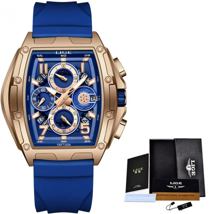 Ceas barbatesc de mana Lige Elegant Luxury Casual Fashion Analog Quartz Albastru [8]