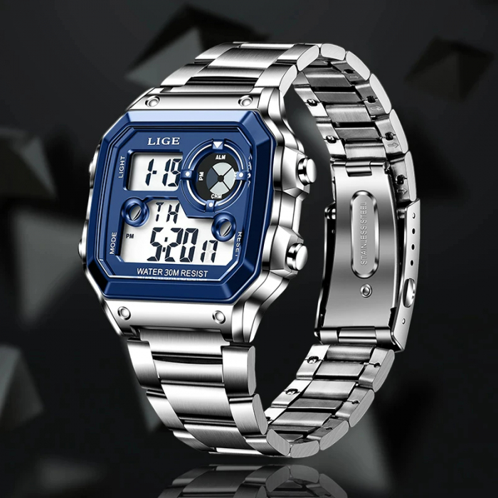 Ceas barbatesc de mana Lige Cronograf Top Brand Electronic Digital Sport Fashion Casual Argintiu [4]