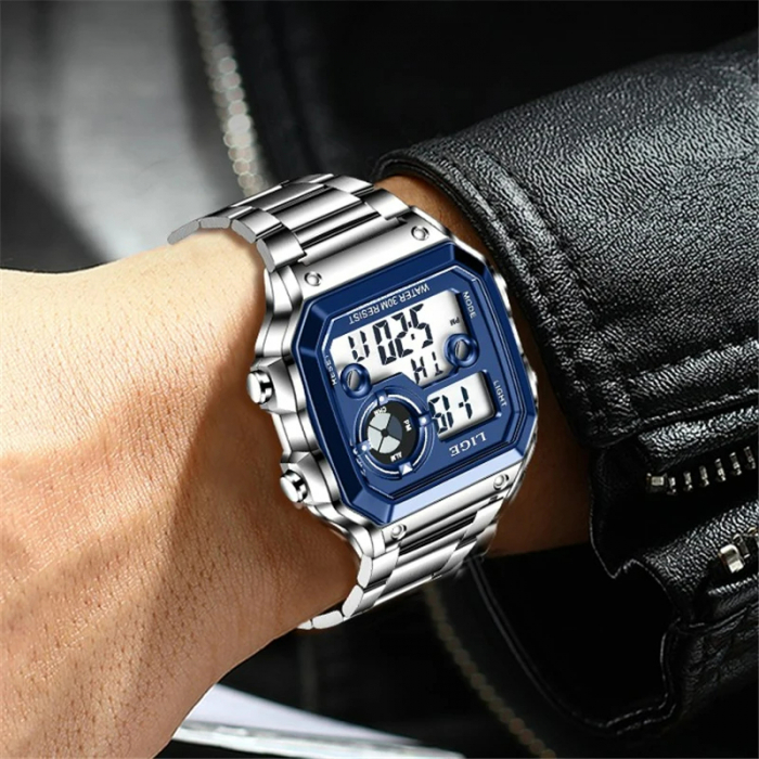 Ceas barbatesc de mana Lige Cronograf Top Brand Electronic Digital Sport Fashion Casual Argintiu [7]