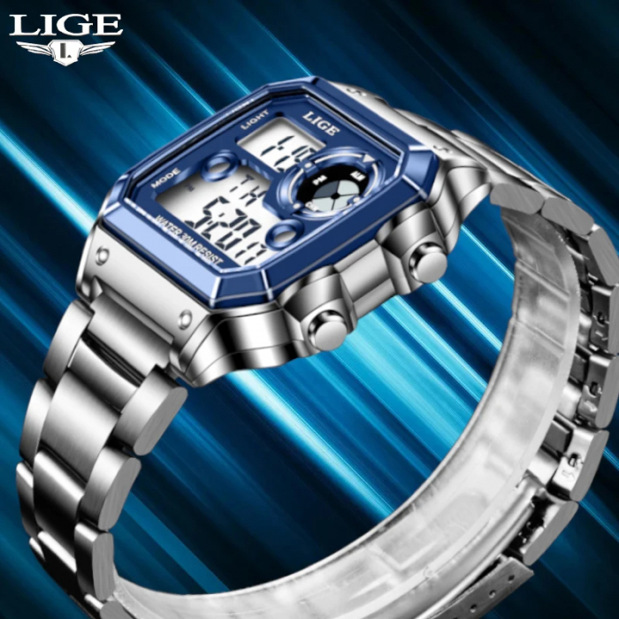 Ceas barbatesc de mana Lige Cronograf Top Brand Electronic Digital Sport Fashion Casual Argintiu [3]
